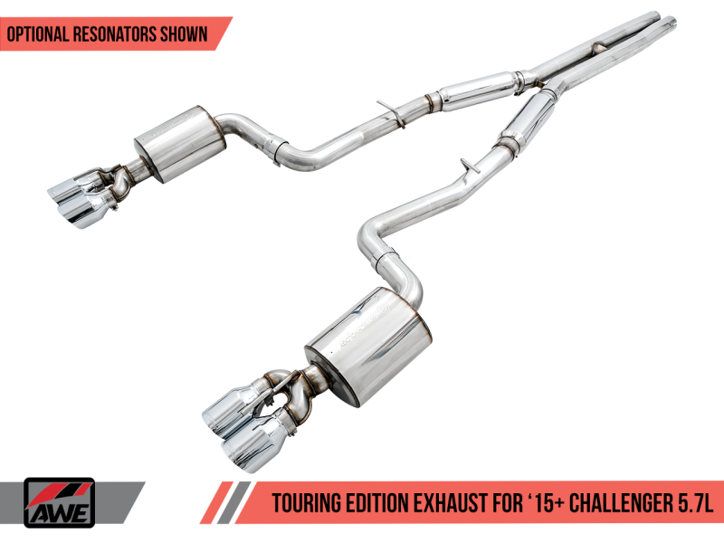 AWE Tuning 2015+ Challenger 5.7L Touring Edition Exhaust - Non-Resonated - Chrome Silver Quad Tips 3020-42076