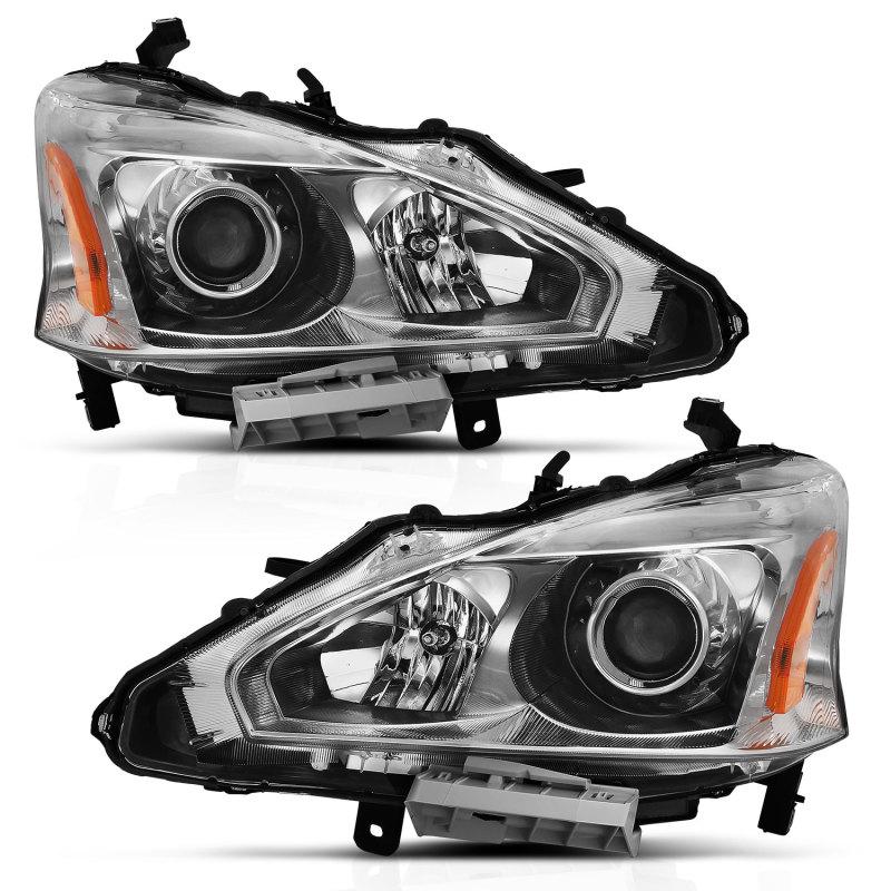 ANZO 2013-2015 Nissan Altima Projector Headlight Chrome Amber 121550 Main Image