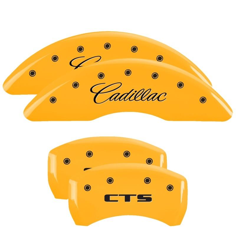 MGP 4 Caliper Covers Engraved Front Cursive/Cadillac Engraved Rear CTS Yellow finish black ch 35024SCTSYL Main Image