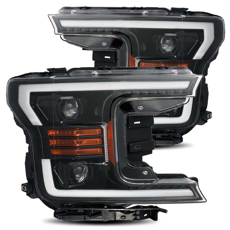 AlphaRex 18-20 Ford F-150 LUXX LED Proj Headlights Plank Style Jet Blk w/Activ Light/Seq Signal/DRL 880174