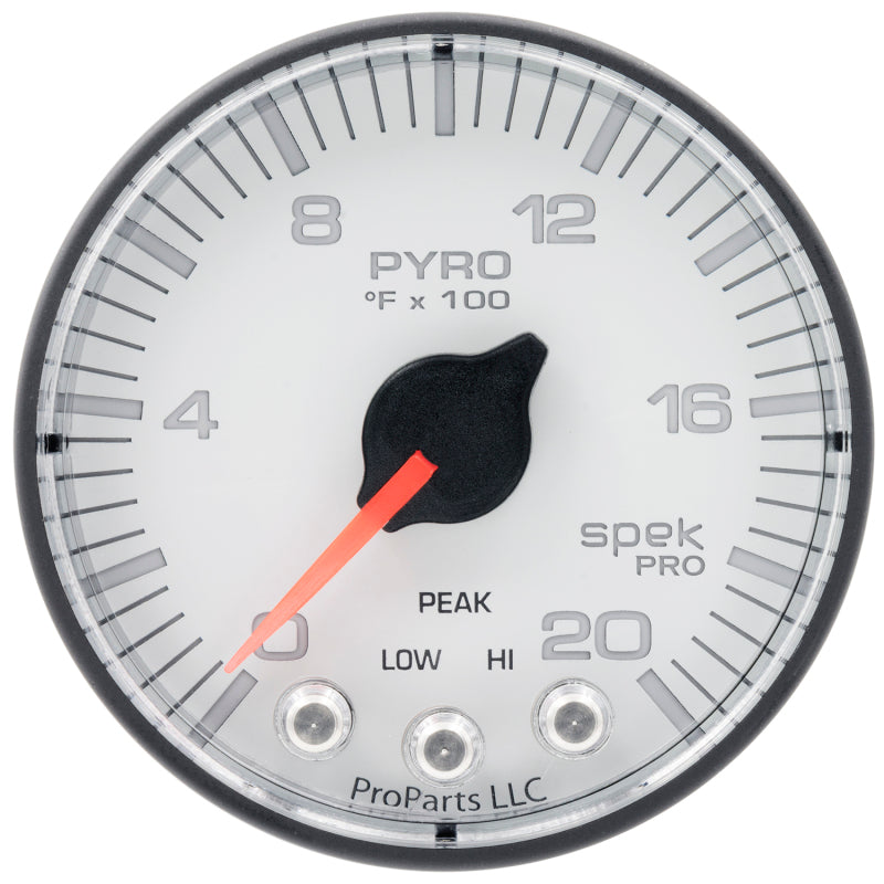 Autometer Spek-Pro Gauge Pyro. (Egt) 2 1/16in 2000f Stepper Motor W/Peak & Warn Wht/Blk P310128