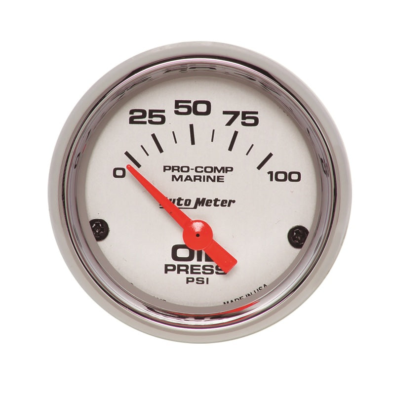 Autometer Ultra-Lite 2-1/16in Electric 100 PSI Oil Pressure Gauge Marine Chrome 200758-35