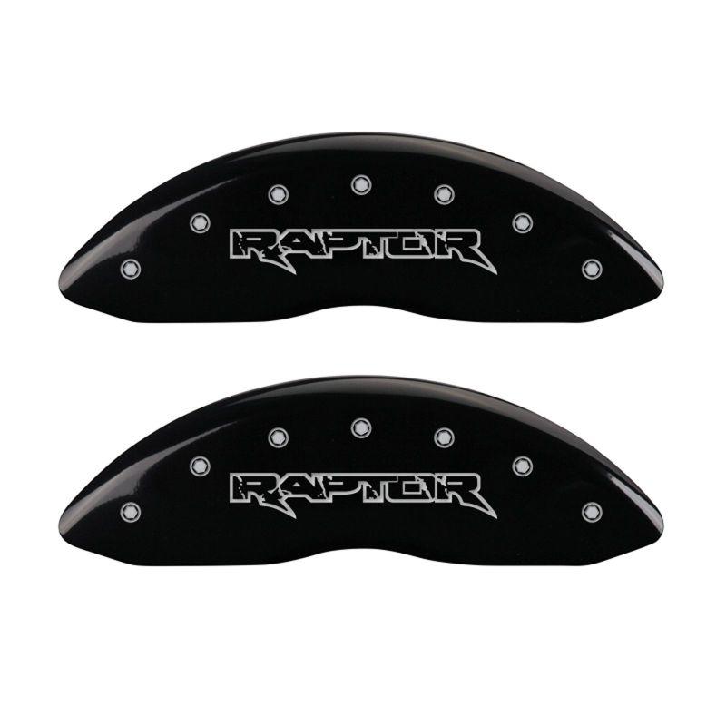 MGP 4 Caliper Covers Engraved Front & Rear Raptor Black finish silver ch 10219SRPTBK Main Image