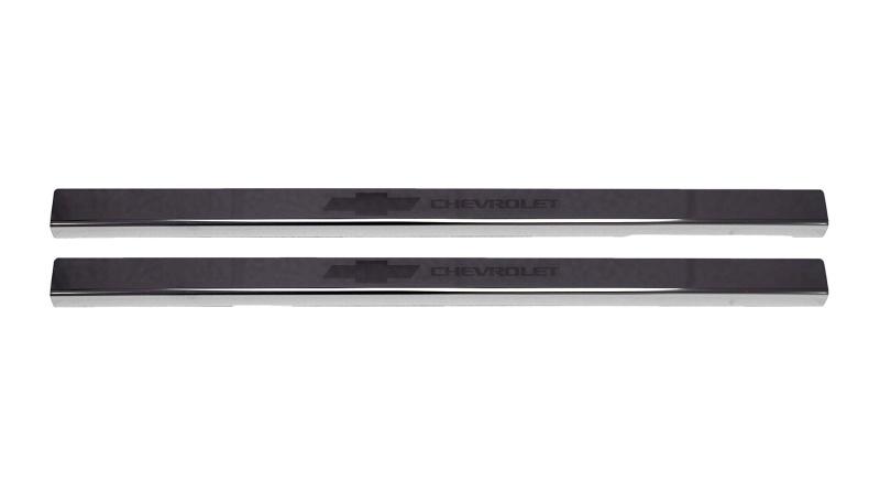 Putco 2020 Chevy Silv LD/HD Double/Regular Cab w/ Bow Tie Etching (2pcs) Black Platinum Door Sills 95181BPGM-1 Main Image