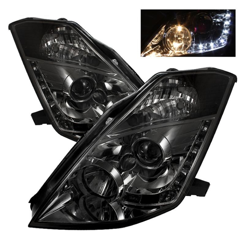 Spyder Nissan 350Z 03-05 Projector Headlights Halogen Model Only - DRL Smoke PRO-YD-N350Z02-DRL-SM 5064752 Main Image