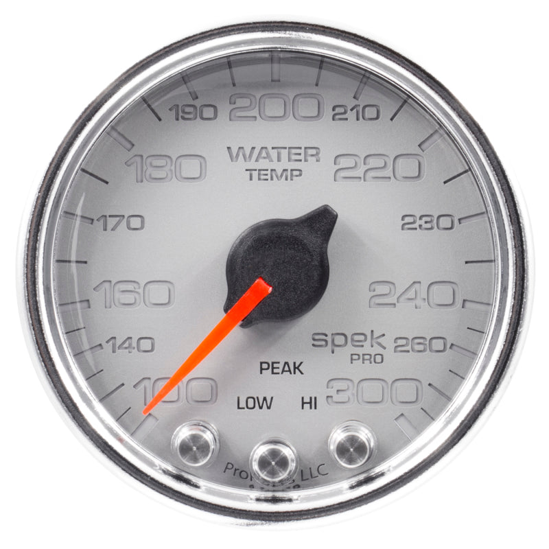 Autometer Spek-Pro Gauge Water Temp 2 1/16in 300f Stepper Motor W/Peak & Warn Slvr/Chrm P34621