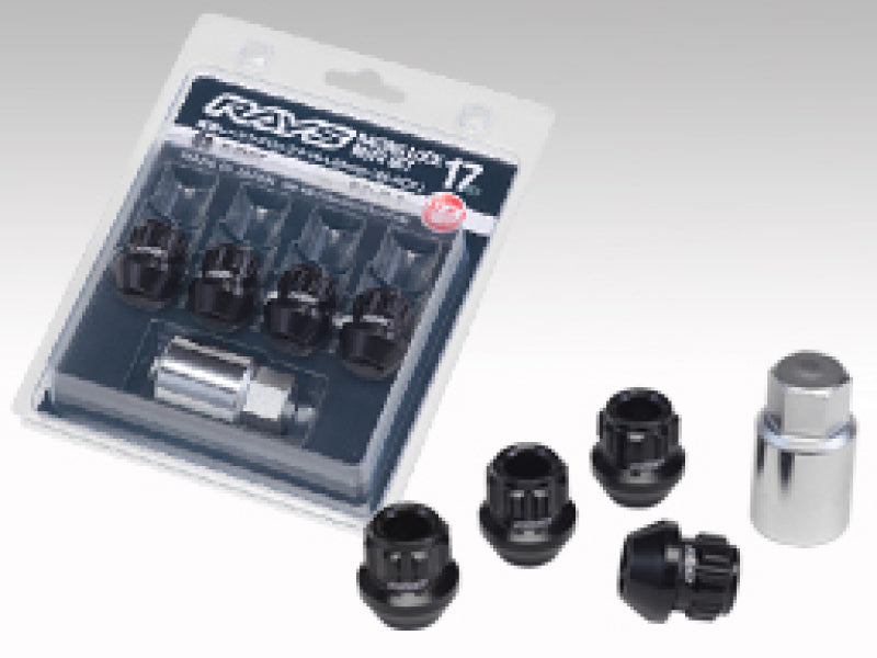 Rays 17 Hex Racing Lock Nut Set L25 Short Type 12x1.25 - Black Chromate (4 Pieces) W17RN12125BL254LP