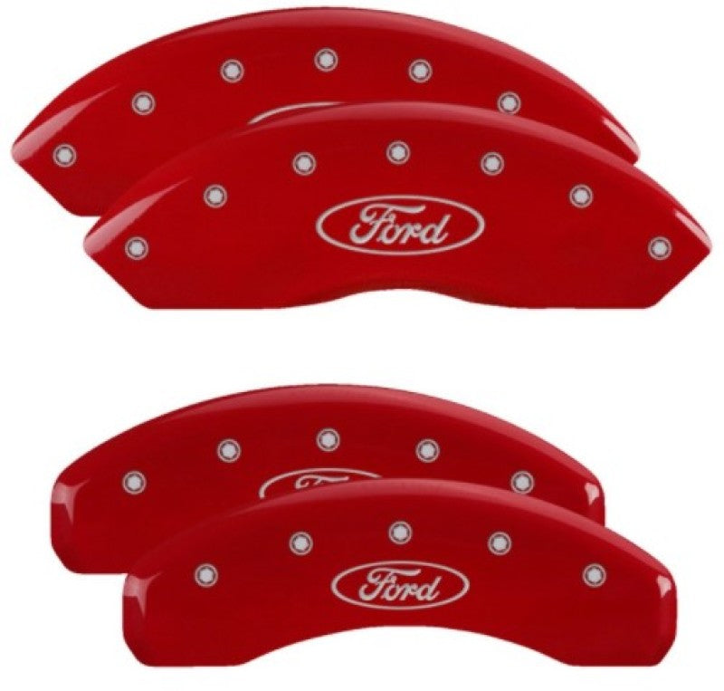 MGP 4 Caliper Covers Engraved Front & Rear Oval Logo/Ford Red Finish Silver Char 2019 Ford Ranger 10248sfrdrd