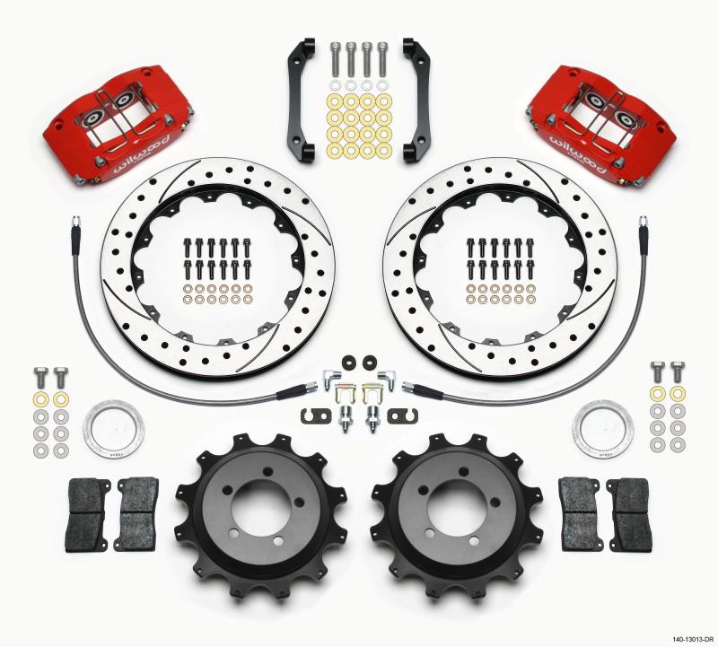 Wilwood Dynapro Radial Rear Kit 12.88in Drilled Red 2006-2007 Subaru WRX w/Lines 140-13013-DR Main Image