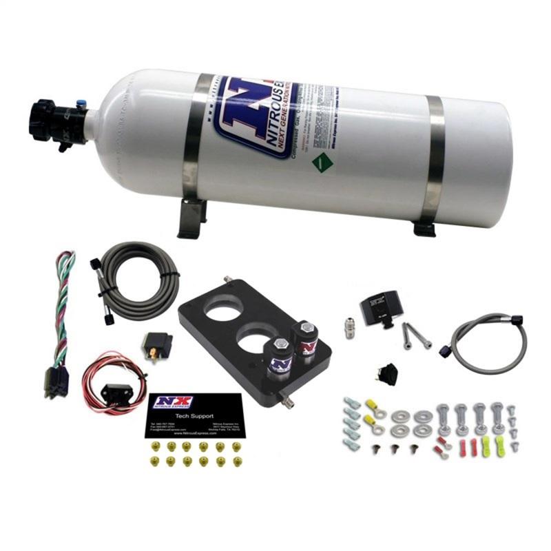 Nitrous Express 05-10 Ford Mustang 4.6L 3 Valve Nitrous Plate Kit (50-150HP) w/15lb Bottle 20947-15 Main Image