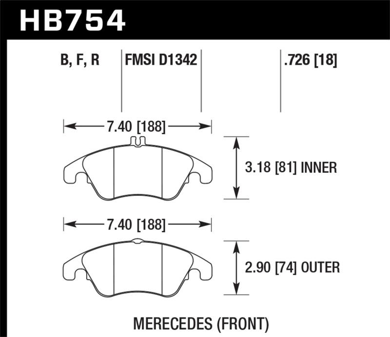 Hawk 10-16 Mercedes-Benz E350 / 12-16 Mercedes-Benz SLK350 HPS Street Front Brake Pads HB754F.726 Main Image