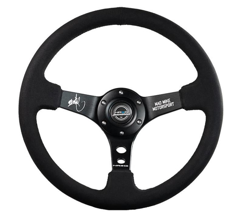 NRG Reinforced Steering Wheel (3in. Deep) Mad Mike /5mm Spoke/ Alcantara Finish/ Black Stitching RST-020MB-MM