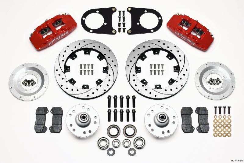 Wilwood Dynapro 6 Front Hub Kit 12.19in Drilled Red 37-48 Ford Psgr. Car Spindle 140-10739-DR Main Image