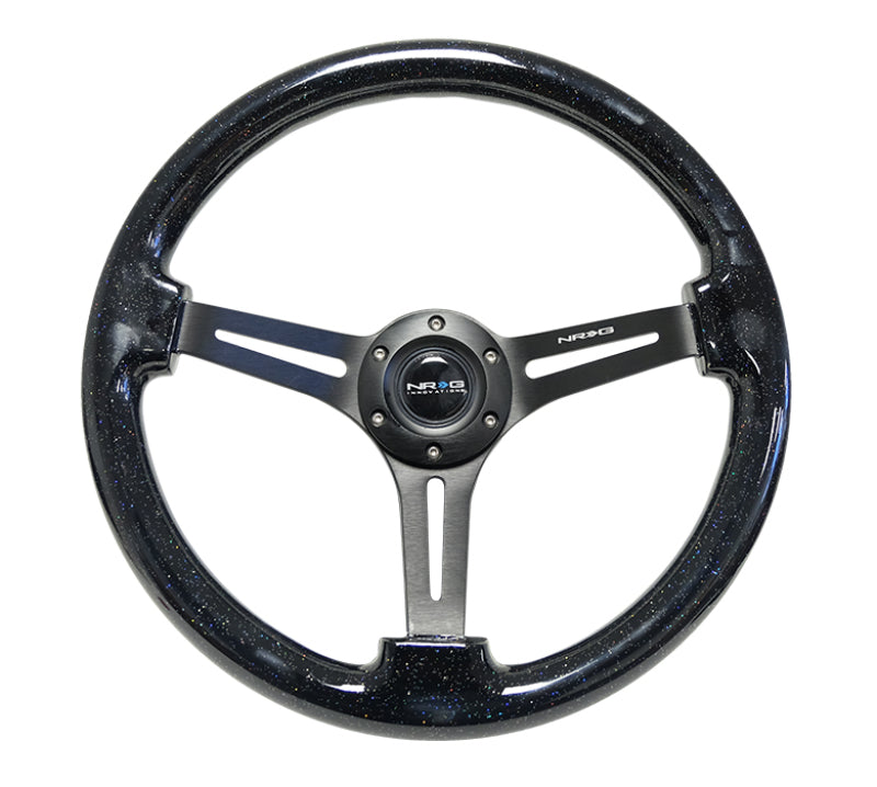 NRG Reinforced Steering Wheel (350mm / 3in. Deep) Black Multi Color Flake Wood w/ Black Matte Center RST-018BSB-BK