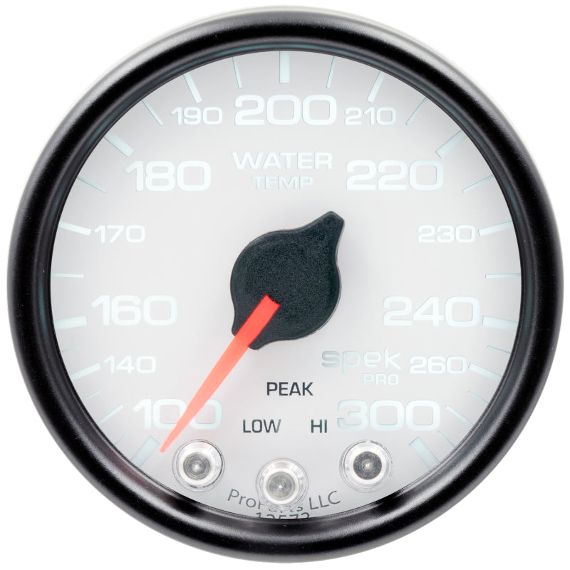 Autometer Spek-Pro Gauge Water Temp 2 1/16in 300f Stepper Motor W/Peak & Warn Wht/Blk P34612