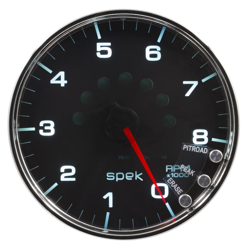 Autometer Spek-Pro Gauge Tachometer 5in 8K Rpm W/Shift Light & Peak Mem Black/Chrome P23831