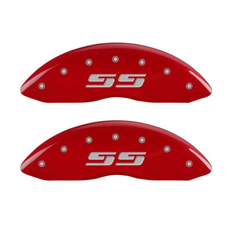 MGP 4 Caliper Covers Engraved Front & Rear Silverado style/SS Red finish silver ch 14004SSS3RD Main Image