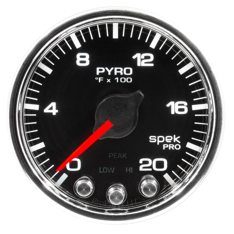 Autometer Spek-Pro Gauge Pyro. (Egt) 2 1/16in 2000f Stepper Motor W/Peak & Warn Blk/Chrm P31031