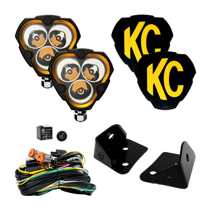 KC HiLiTES FLEX ERA 3 Vehicle Light System Kit Jeep JK Spot Beam and A-Pillar Bracket 97126