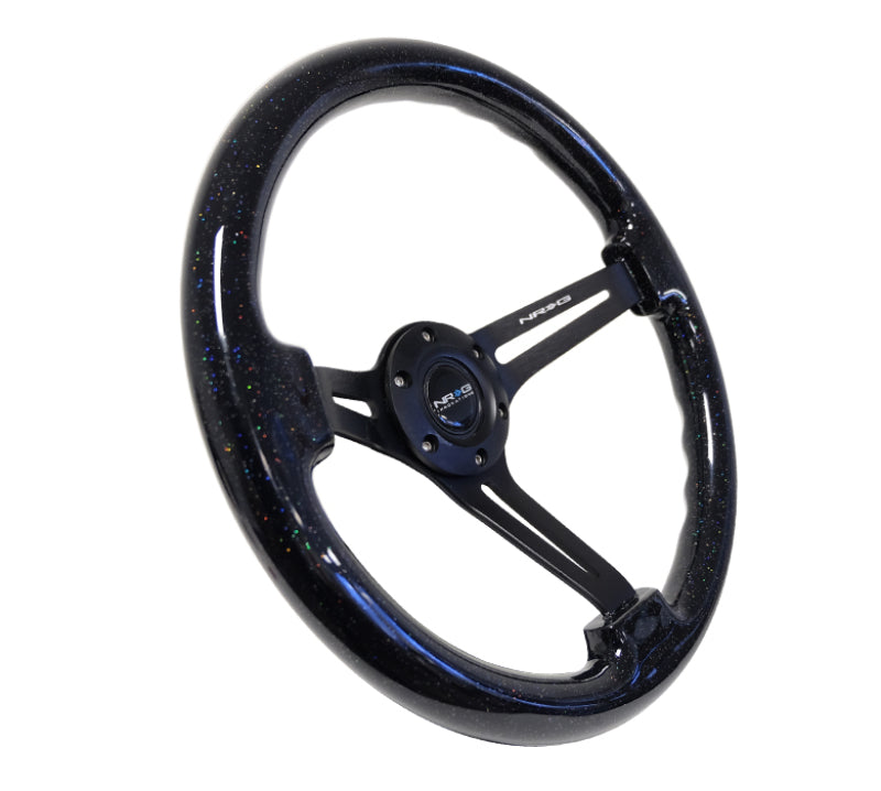 NRG Reinforced Steering Wheel (350mm / 3in. Deep) Black Multi Color Flake Wood w/ Black Matte Center RST-018BSB-BK