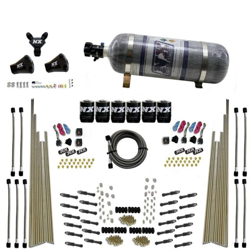 Nitrous Express 8 Cyl Dry Direct Port Three Stage 6 Solenoids Nitrous Kit (200-600HP) w/Comp Bottle 93206-12 Main Image