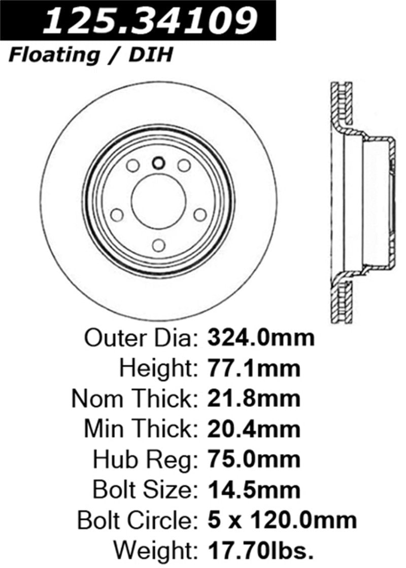 Stoptech 08-09 BMW 135i Coupe Rear Premium High-Carbon Rotor 125.34109CRY Main Image