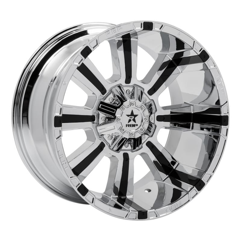 RBP 94R 22x12 Blank BP / -44mm Offset 78mm CB Chrome w/Blk Inserts Wheel 94R-2212-00-44C Main Image