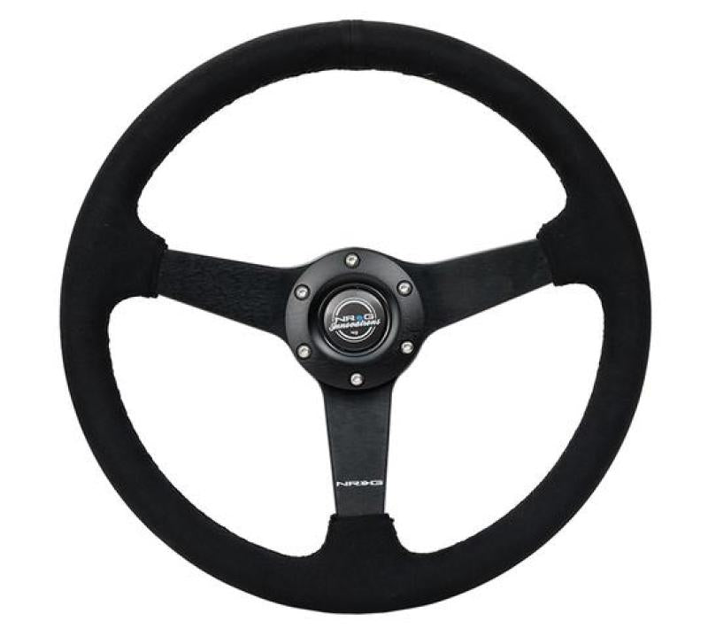 NRG Sport Steering Wheel (350mm/ 1.5in. Deep) Matte Black Spoke/ Black Alcantara w/ Black Stitching RST-037MB-SA