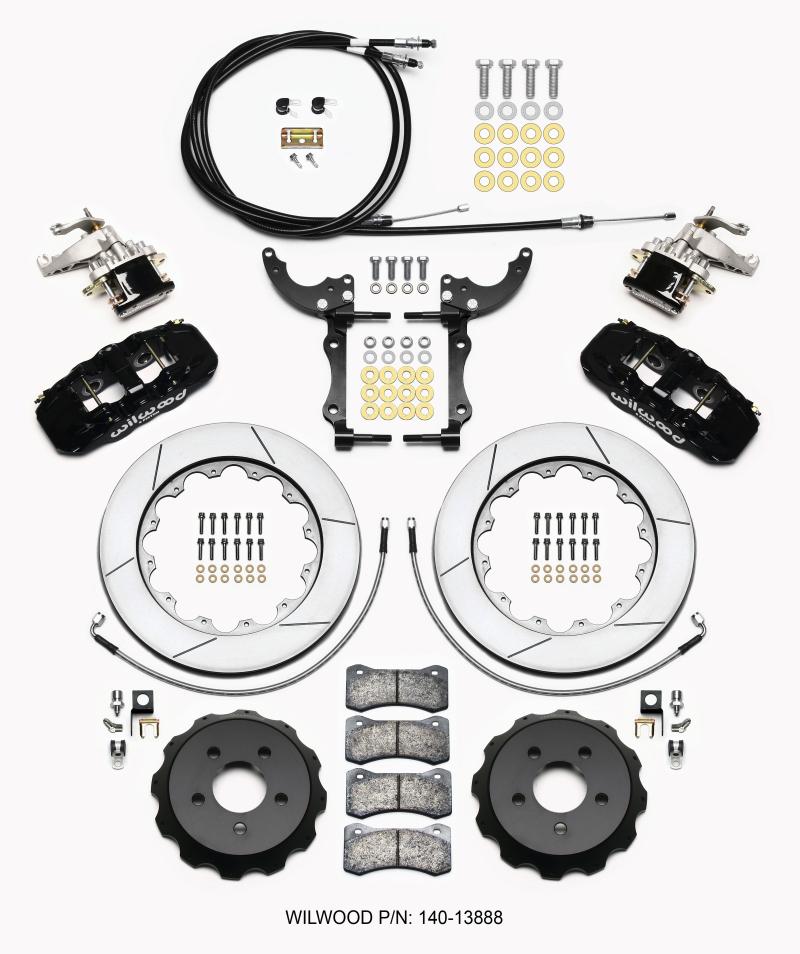 Wilwood AERO4 / MC4 Rear Kit 14.00 2015-Up Mustang w/Lines & Cables 140-13888 Main Image