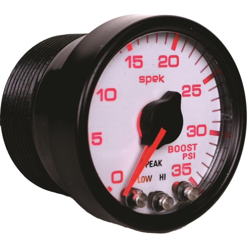 Autometer Spek-Pro Gauge Boost 2 1/16in 35psi Stepper Motor W/Peak & Warn White/Black P30312