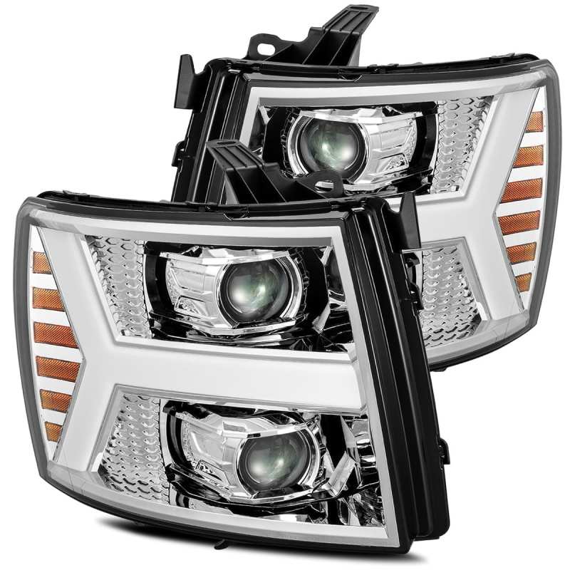 AlphaRex 07-13 Chevy 1500HD PRO-Series Proj Headlights Plank Style Chrome w/Activ Light/Seq Signal 880204 Main Image