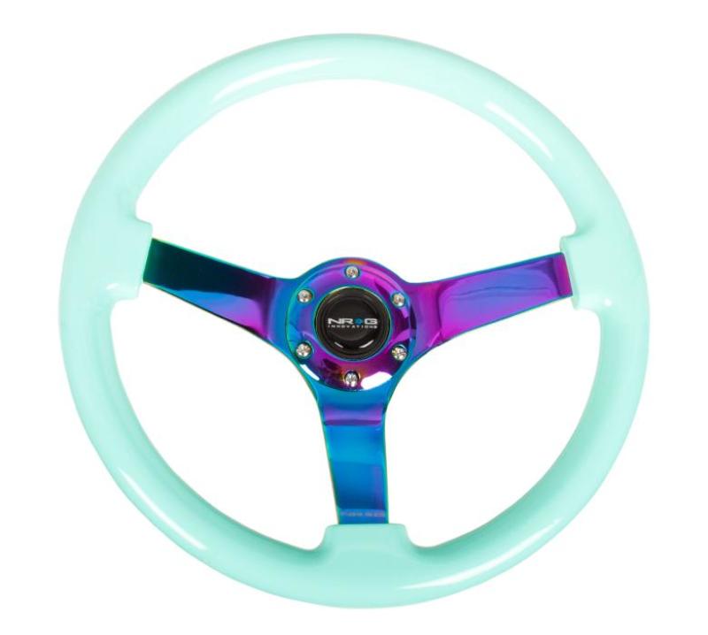 NRG Reinforc Steering Wheel (350mm / 3in. Deep) Minty Fresh Wood Grain w/Neochrome 3-Spoke Center RST-036MF-MC