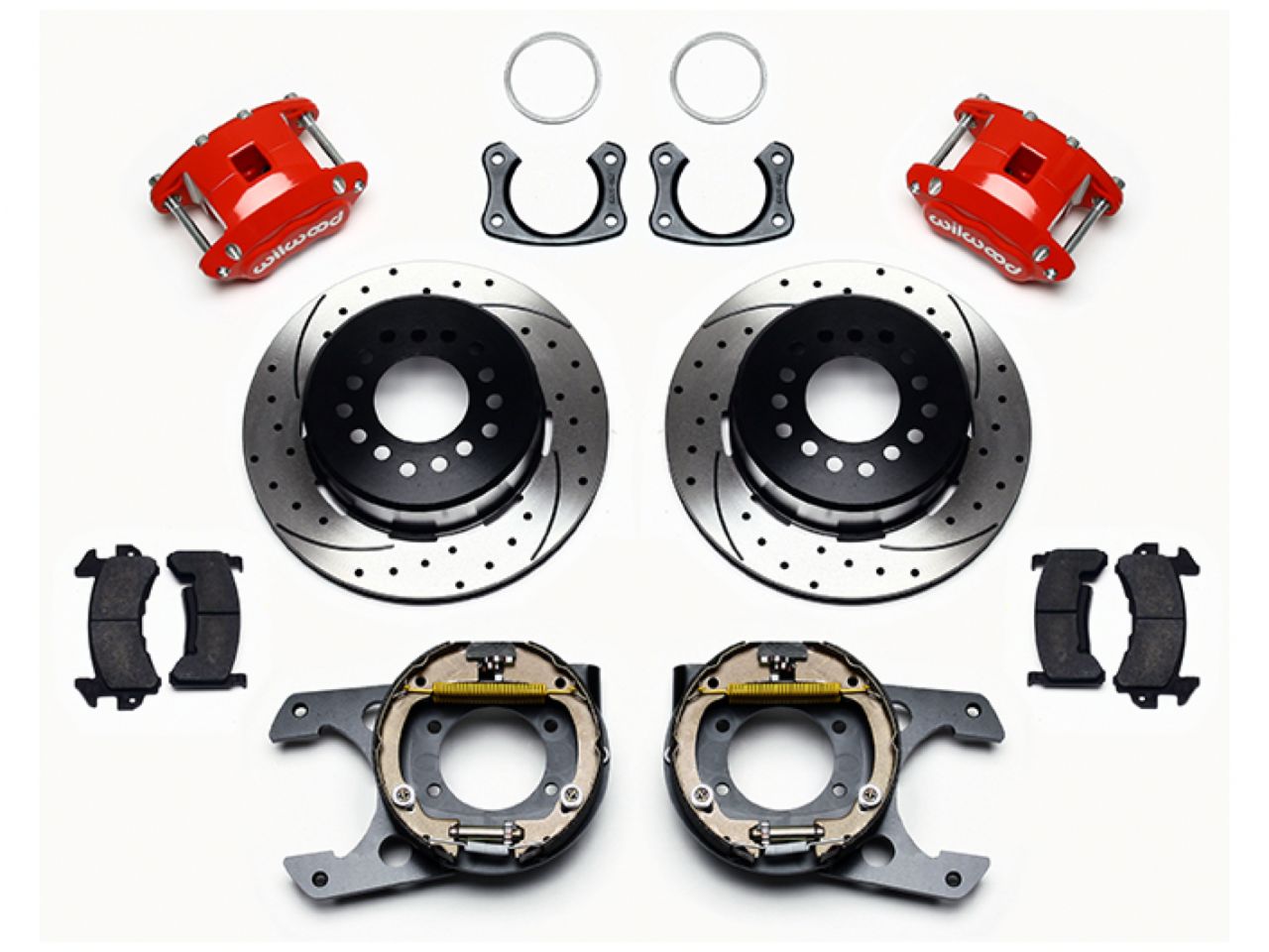 Wilwood D154 P/S P-B Kit, Drilled-Red, New Big Ford 2.50" Offset