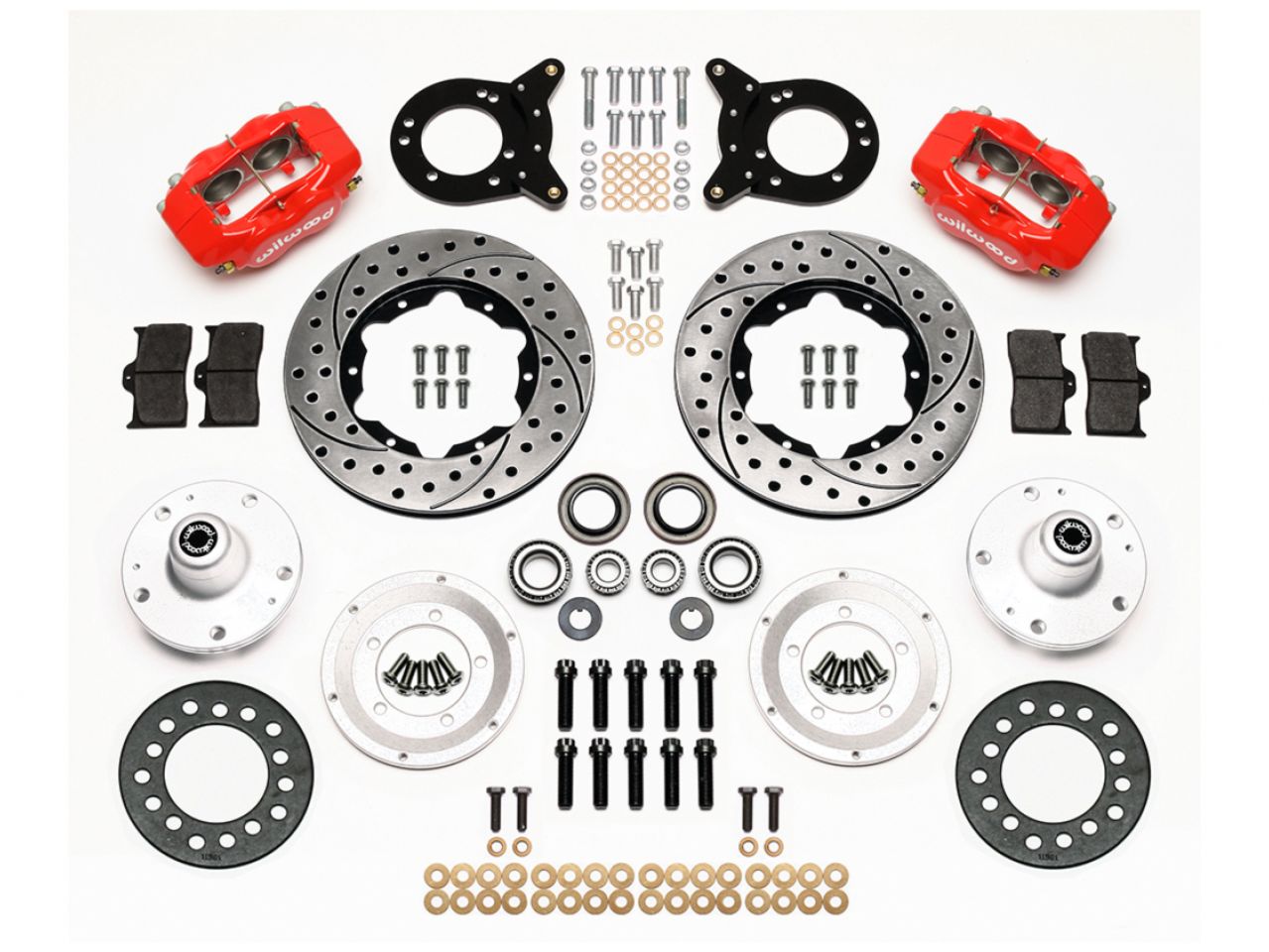 Wilwood FDL Front Kit, 11.00", Dril, Red, 1965-1969 Mustang Disc&Drum Spindle