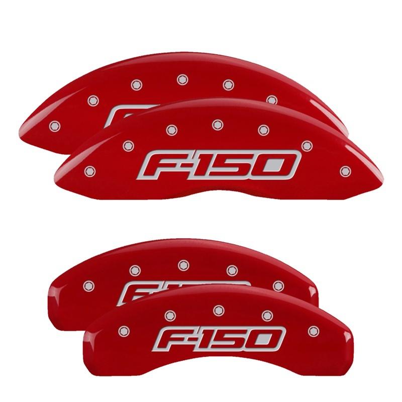 MGP 4 Caliper Covers Engraved Front & Rear Oval Logo/Ford Red Finish Silver Char 2014 Ford F-150 10219SF15RD Main Image