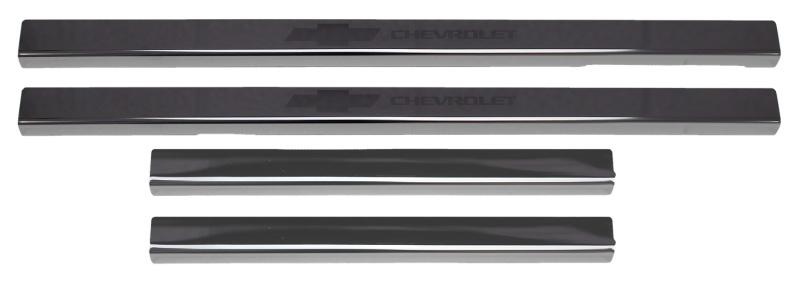 Putco 2019+ Chevrolet Silverado LD- Crew Cab w/ Bow Tie Etching (4pcs) Black Platinum Door Sills 95183BPGM-1 Main Image