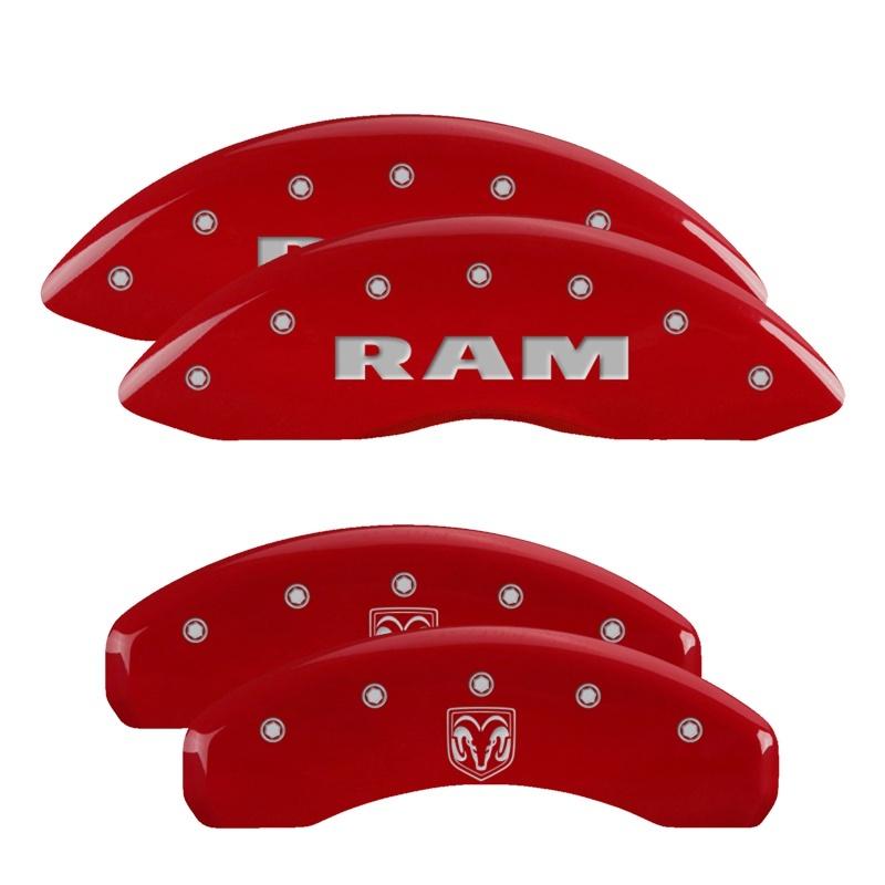 MGP 4 Caliper Covers Engraved Front & Rear 2019 Ram 1500 Red Finish Silver Ram/Ram Head Logo 55005SRMHRD Main Image