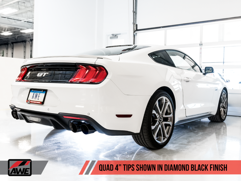 AWE Tuning 2018+ Ford Mustang GT (S550) Cat-back Exhaust - Touring Edition (Quad Diamond Black Tips) 3015-43106