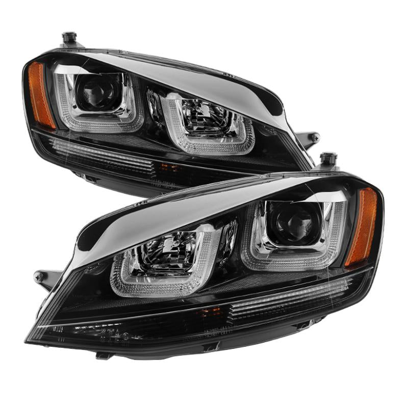 Spyder Volkswagen Golf VII 14-16 Projector Headlights DRL LED Blk Stripe Blk PRO-YD-VG15-BLK-DRL-BK 5080578 Main Image