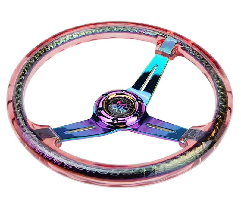 NRG Reinforced Steering Wheel (350mm/2in Deep) Acrylic Steering Wheel - Red/NeoChrome Spoke Finish RST-027MC-RD