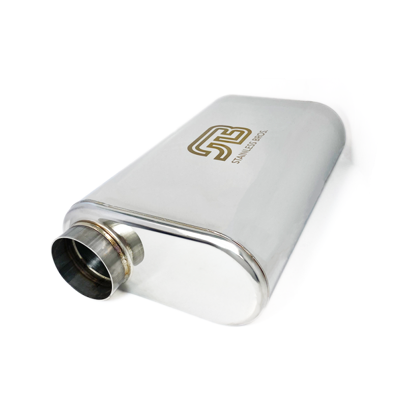 Stainless Bros 2.5in x 17in OAL SS304 Thin Oval Muffler (2.5in Offset In / 2.5in Offset Out) 616-06323-0230