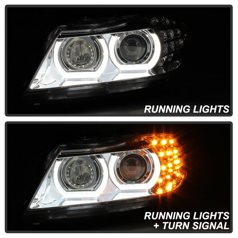 Spyder 09-12 BMW E90 3-Series 4DR Projector Headlights Halogen - LED - Chrome - PRO-YD-BMWE9009-C 5086471