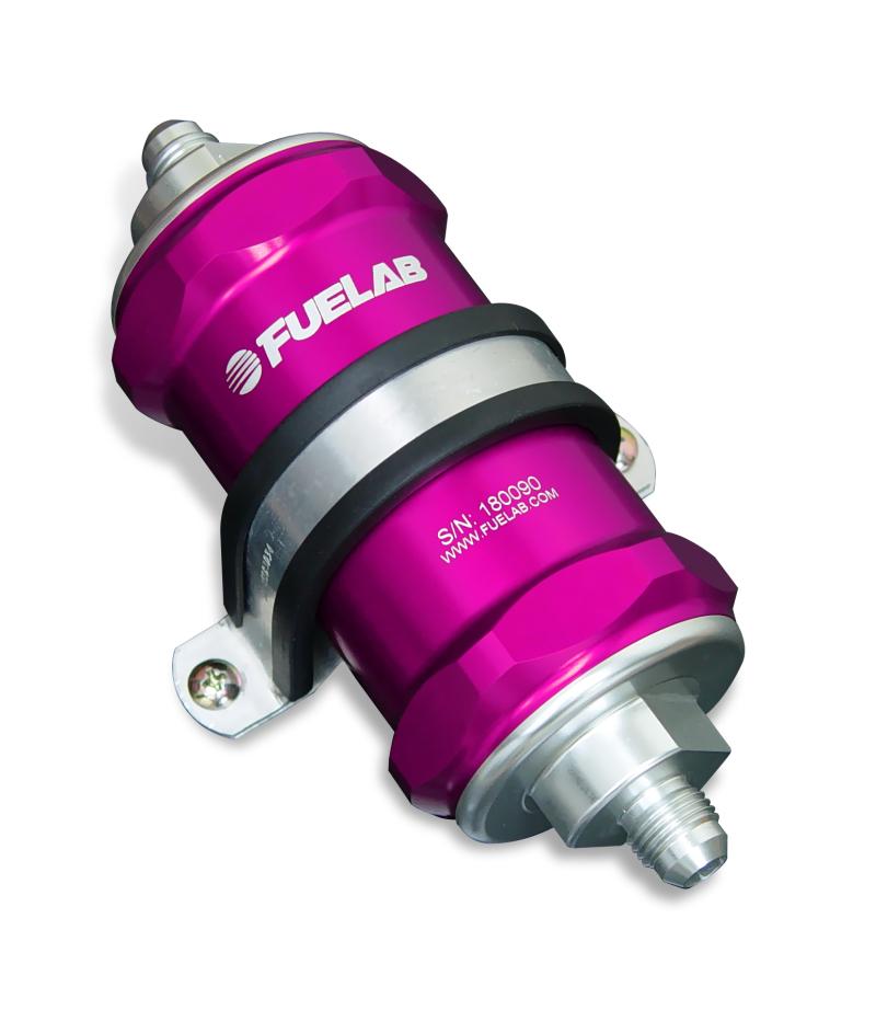 Fuelab 818 In-Line Fuel Filter Standard -6AN In/Out 40 Micron Stainless - Purple 81811-4 Main Image