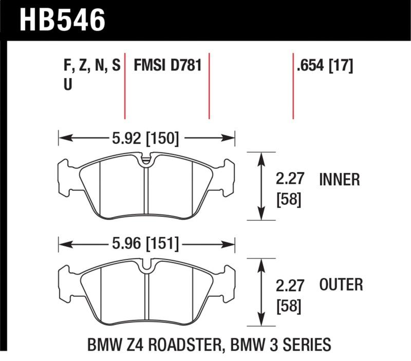 Hawk 08 BMW Z4 3.0L HPS 5.0 Front Brake Pads HB546B.654 Main Image