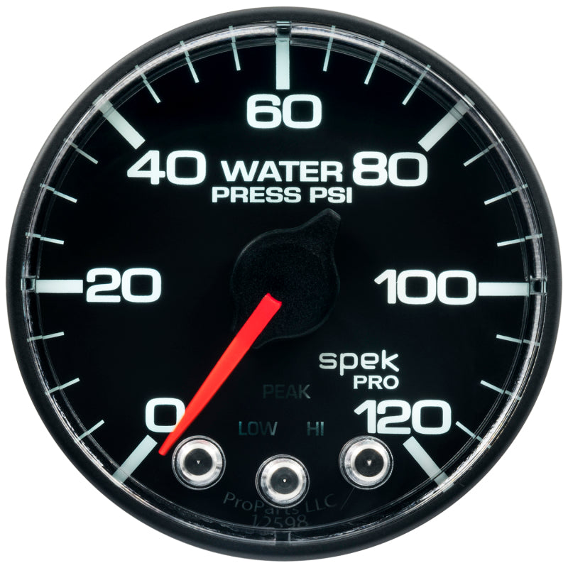 Autometer Spek-Pro Gauge Water Press 2 1/16in 120psi Stepper Motor W/Peak & Warn Blk/Blk P345324