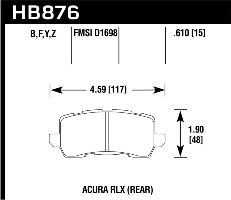 Hawk 14-17 Acura RLX / 15-17 Acura TLX HPS 5.0 Rear Brake Pads HB876B.610 Main Image