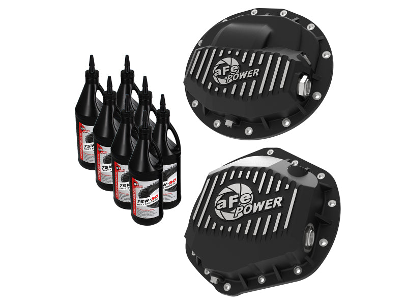 aFe Pro Series F&R Differential Cover Black w/ Machined Fins 13-18 RAM 6.7L w/ 75W90 Synth Gear Oil 46-70402-PL