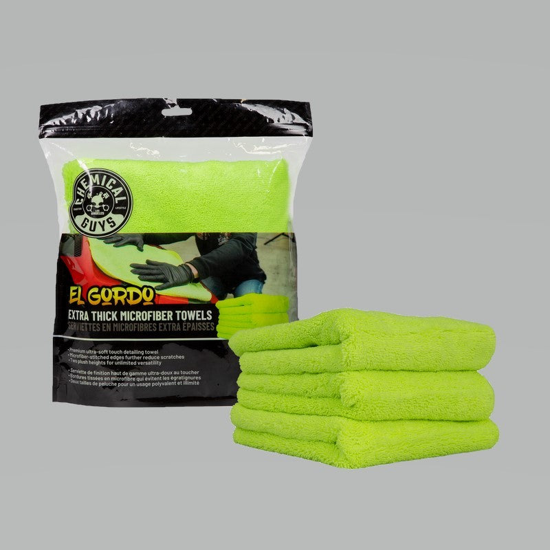 Chemical Guys El Gordo Thick Professional Microfiber Towel - 16.5in x 16.5in - Green - 3 Pack (P16) MIC32303