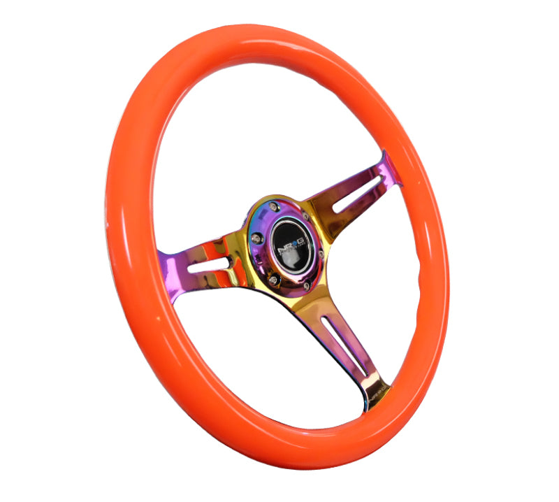 NRG Classic Wood Grain Steering Wheel (350mm) Neon Orange Color w/Neochrome Spokes ST-015MC-NOR