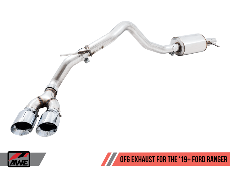 AWE Tuning 2019+ Ford Ranger 0FG Performance Exhaust System w/Chrome Silver Tips & Bash Guard 3015-22072